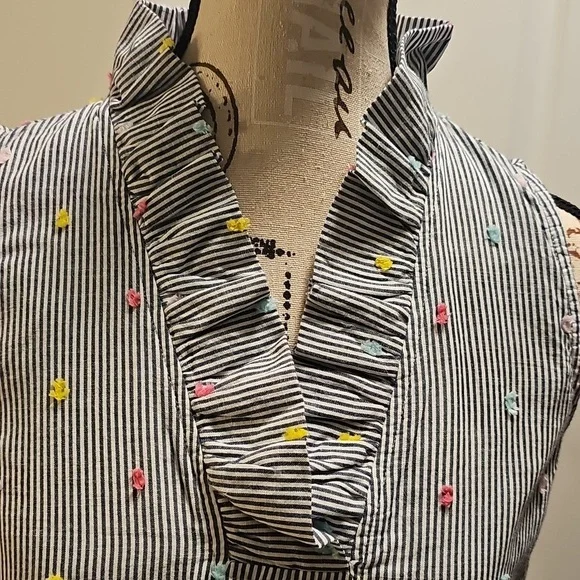 Crown & Ivey Sleveless Dress, Striped, Lined, Ruffled Neck, Size S - Picture 2 of 9